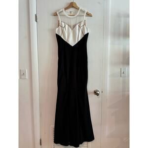 JS Collections Dress Illusion Ottoman Knit mermaid gown black ivory mesh 8